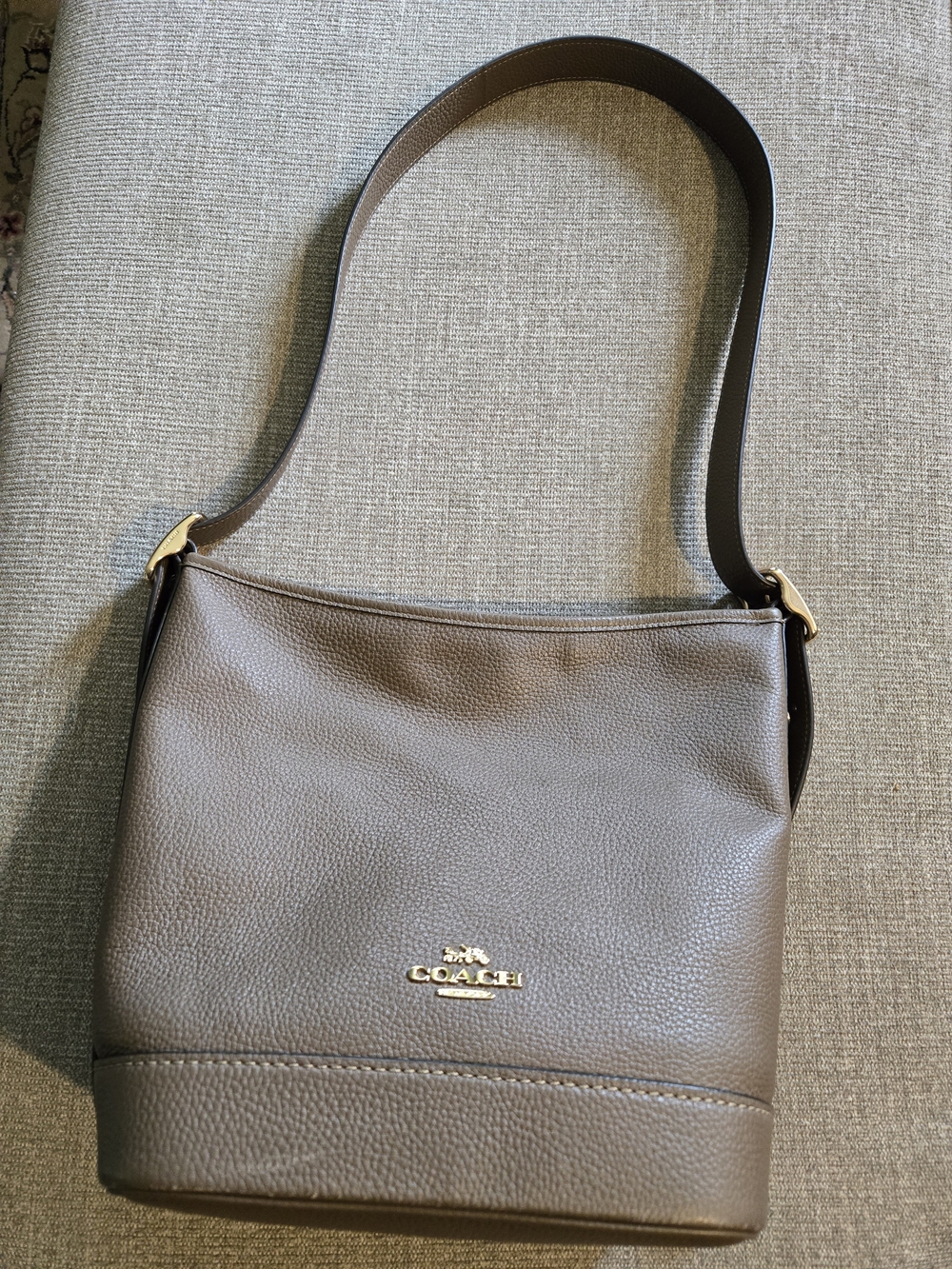 Coach JUDE bag Pebbled Leather Shoulder Bag in Brown Gold Accents